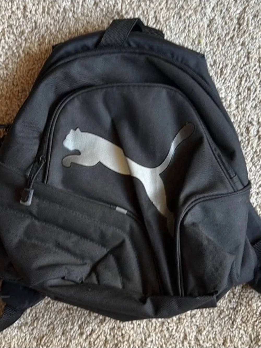 Puma Black Backpack with Silver Puma Cat Logo